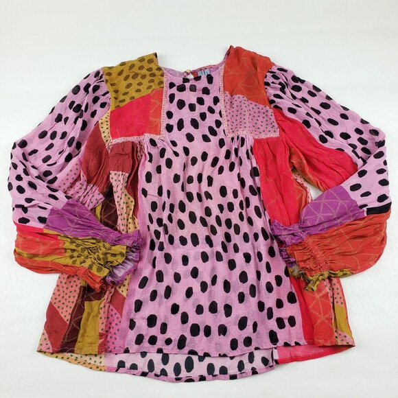 Blank London Miranda Peasant Blouse Womens Large Pink Anthropologie Boho Top - Picture 2 of 16